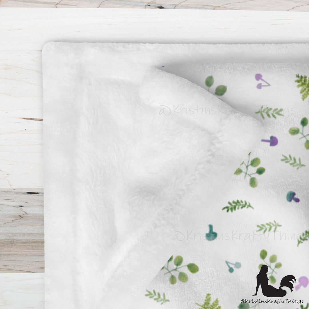 Throw Blanket - Woodland Ferns and Mushrooms Fleece Blanket