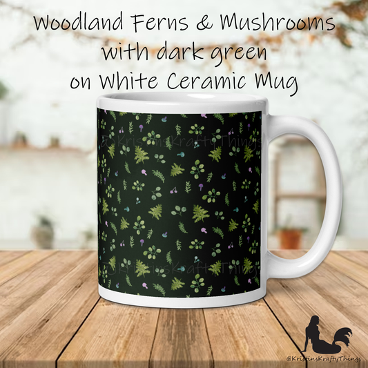 Mug - Woodland Ferns and Mushrooms Dk Green