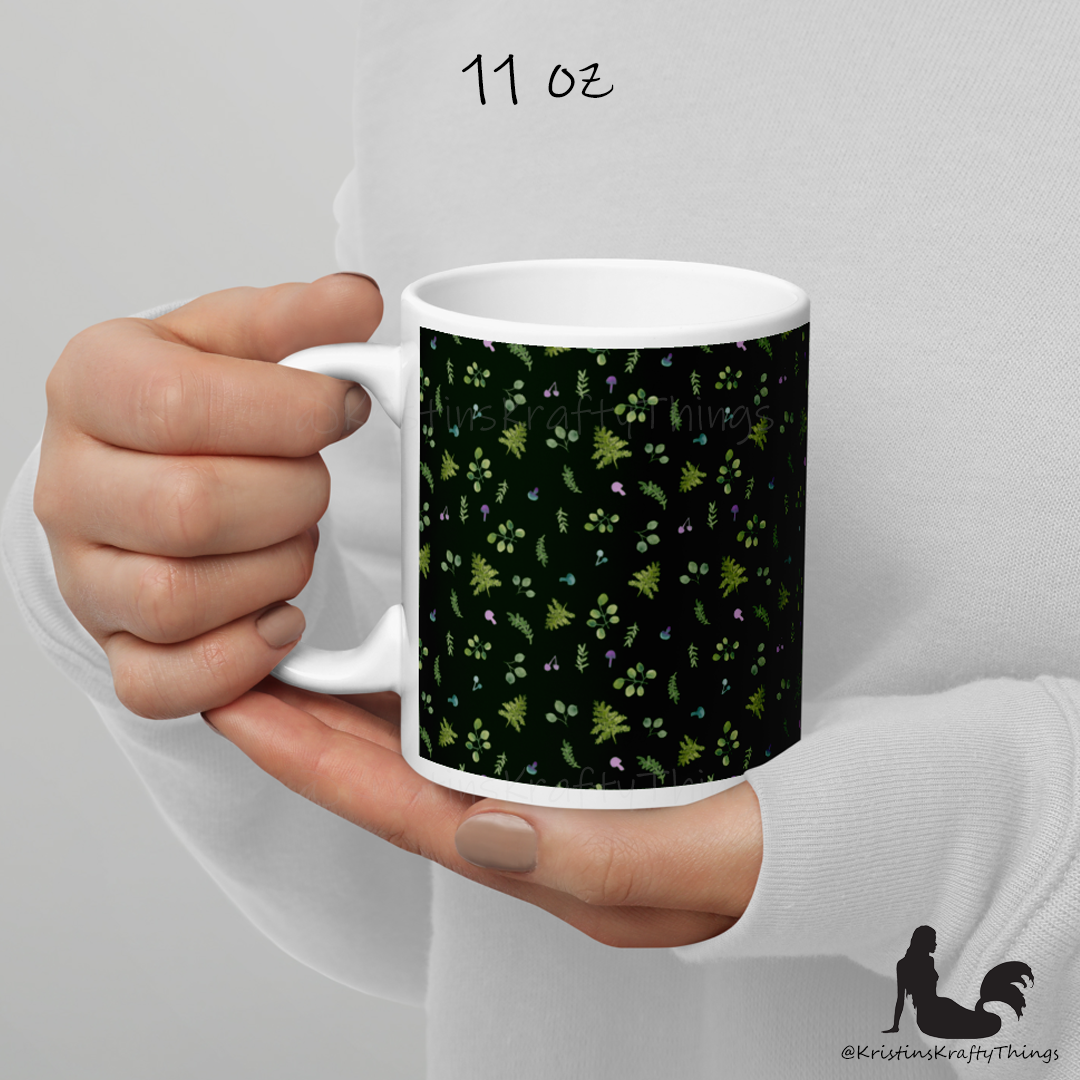 Mug - Woodland Ferns and Mushrooms Dk Green