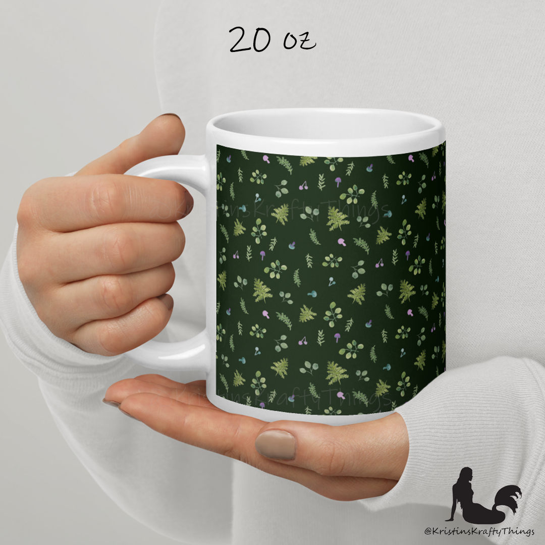 Mug - Woodland Ferns and Mushrooms Dk Green