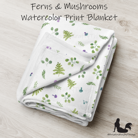 Throw Blanket - Woodland Ferns and Mushrooms Fleece Blanket