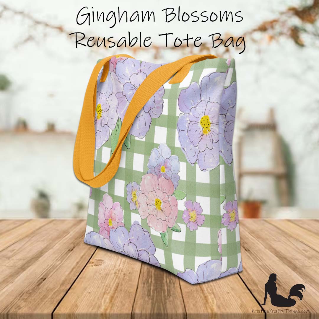 Tote Bag - Lavender Flowers on Green Gingham