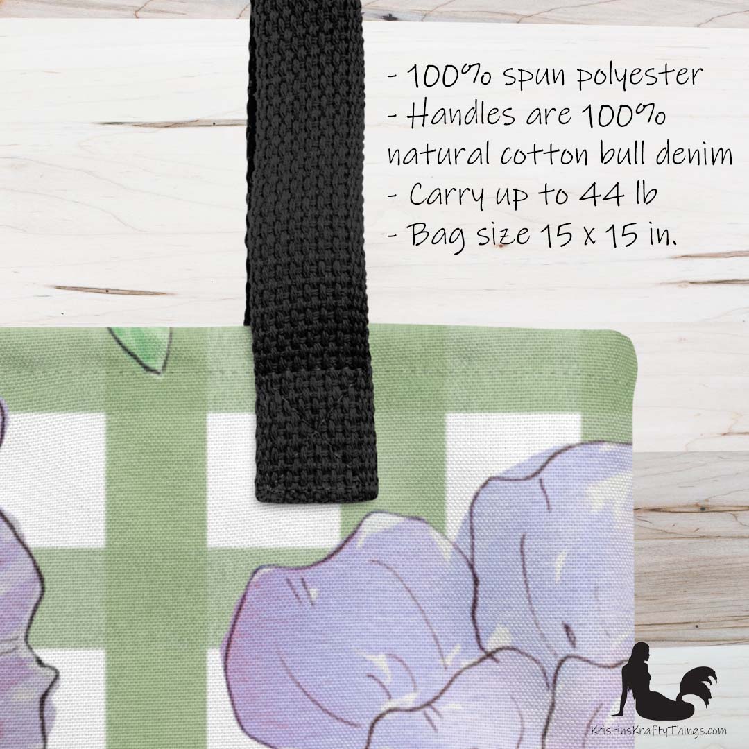 Tote Bag - Lavender Flowers on Green Gingham