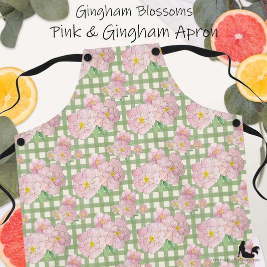 Kitchen - Apron - Pink Gingham Blossoms