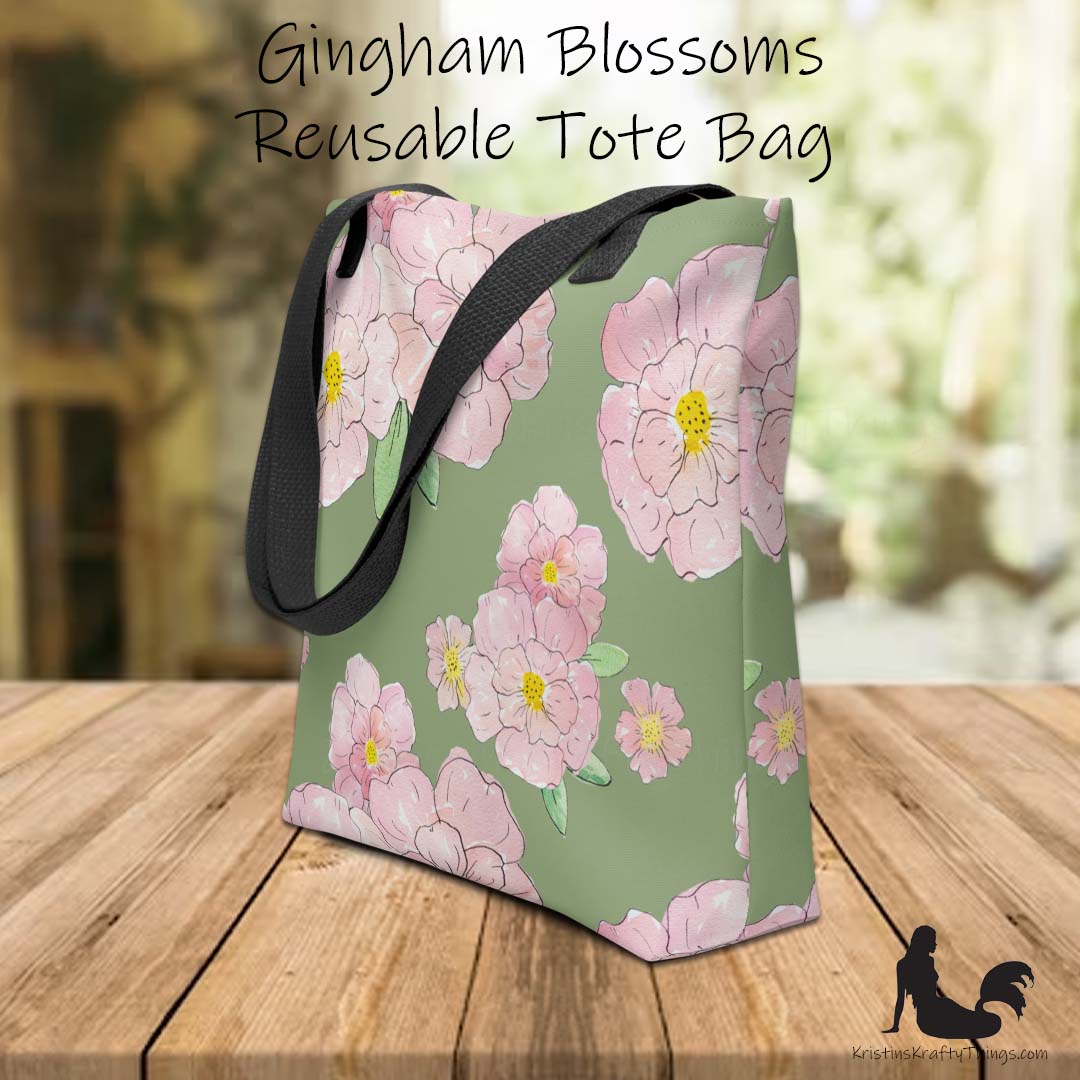 Tote Bag - Pink Flowers on Green