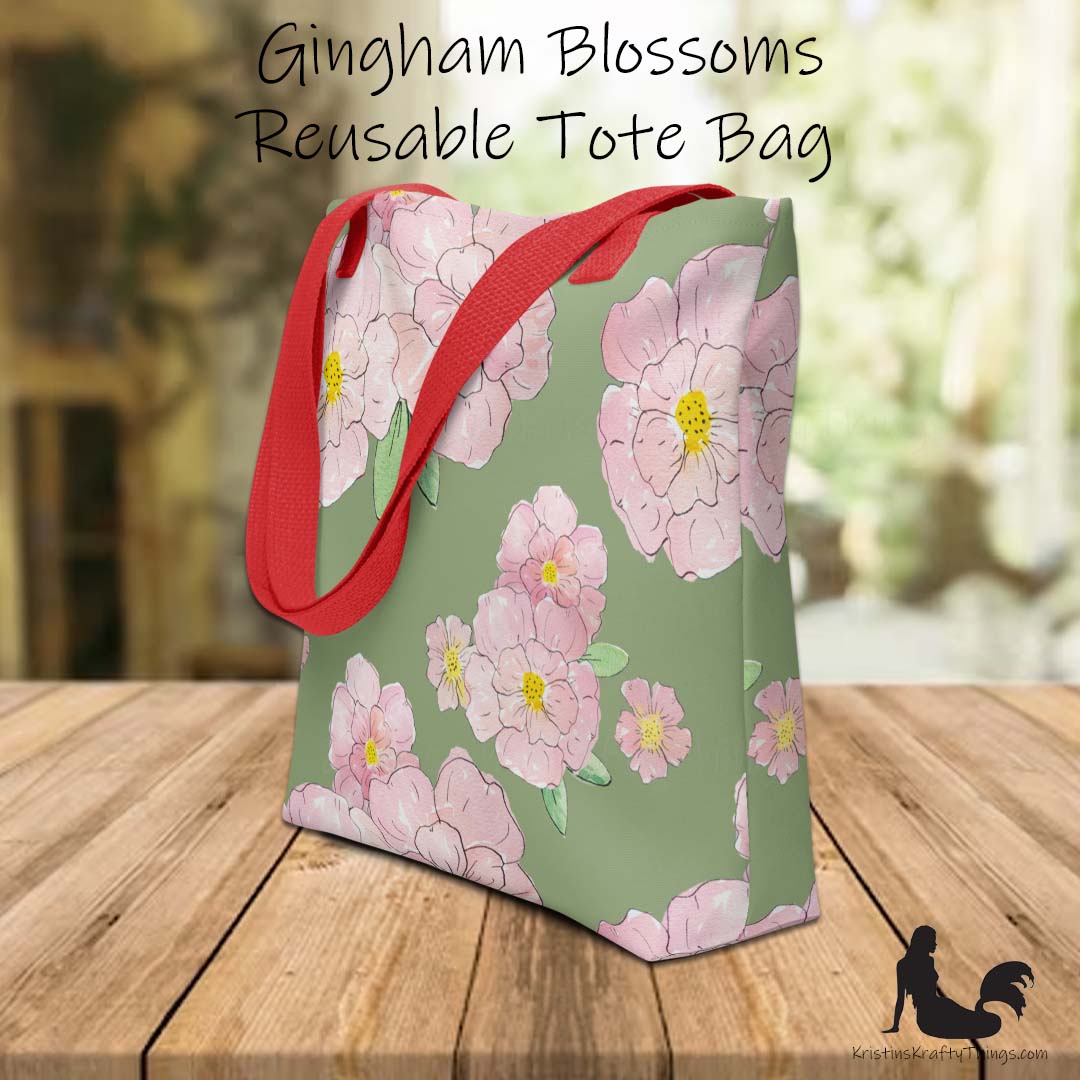 Tote Bag - Pink Flowers on Green