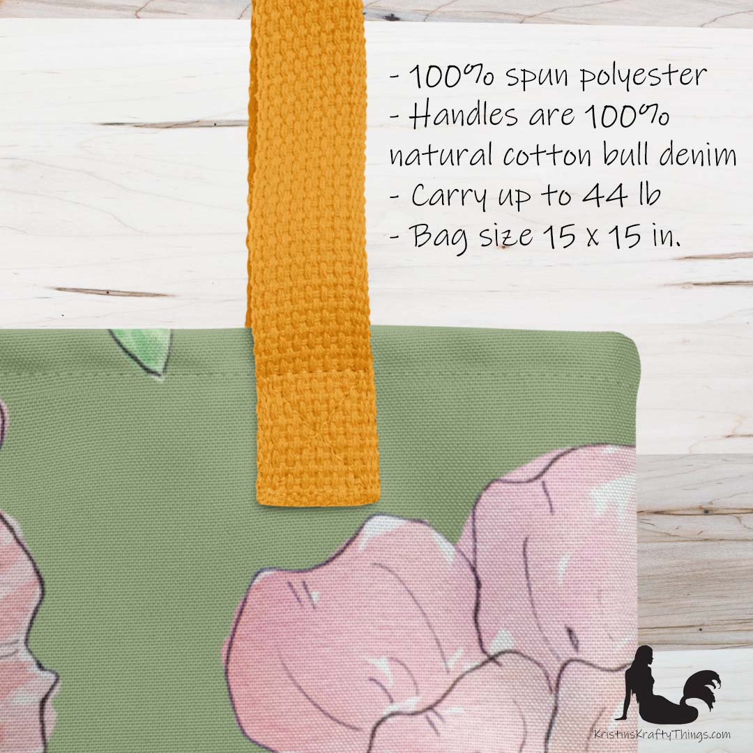 Tote Bag - Pink Flowers on Green