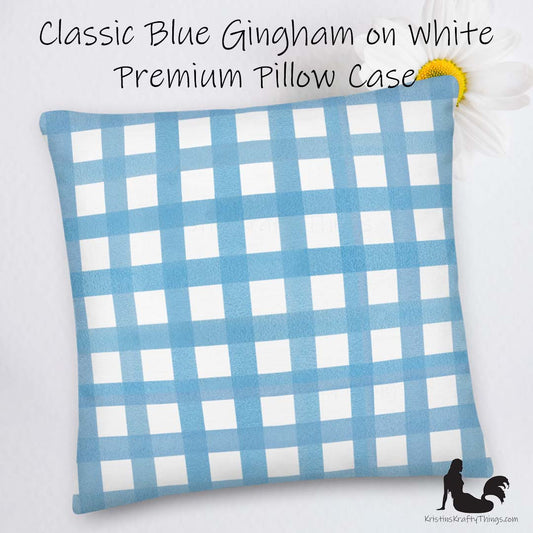 Home - Classic Blue Gingham Checker Premium Pillow Case