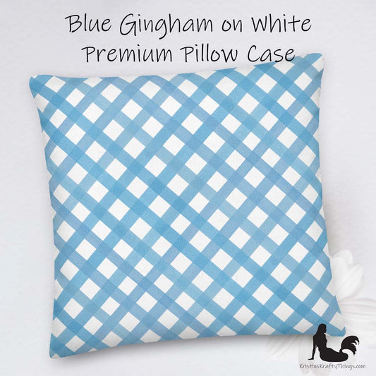 Home - Classic Blue Gingham Diamond Premium Pillow Case