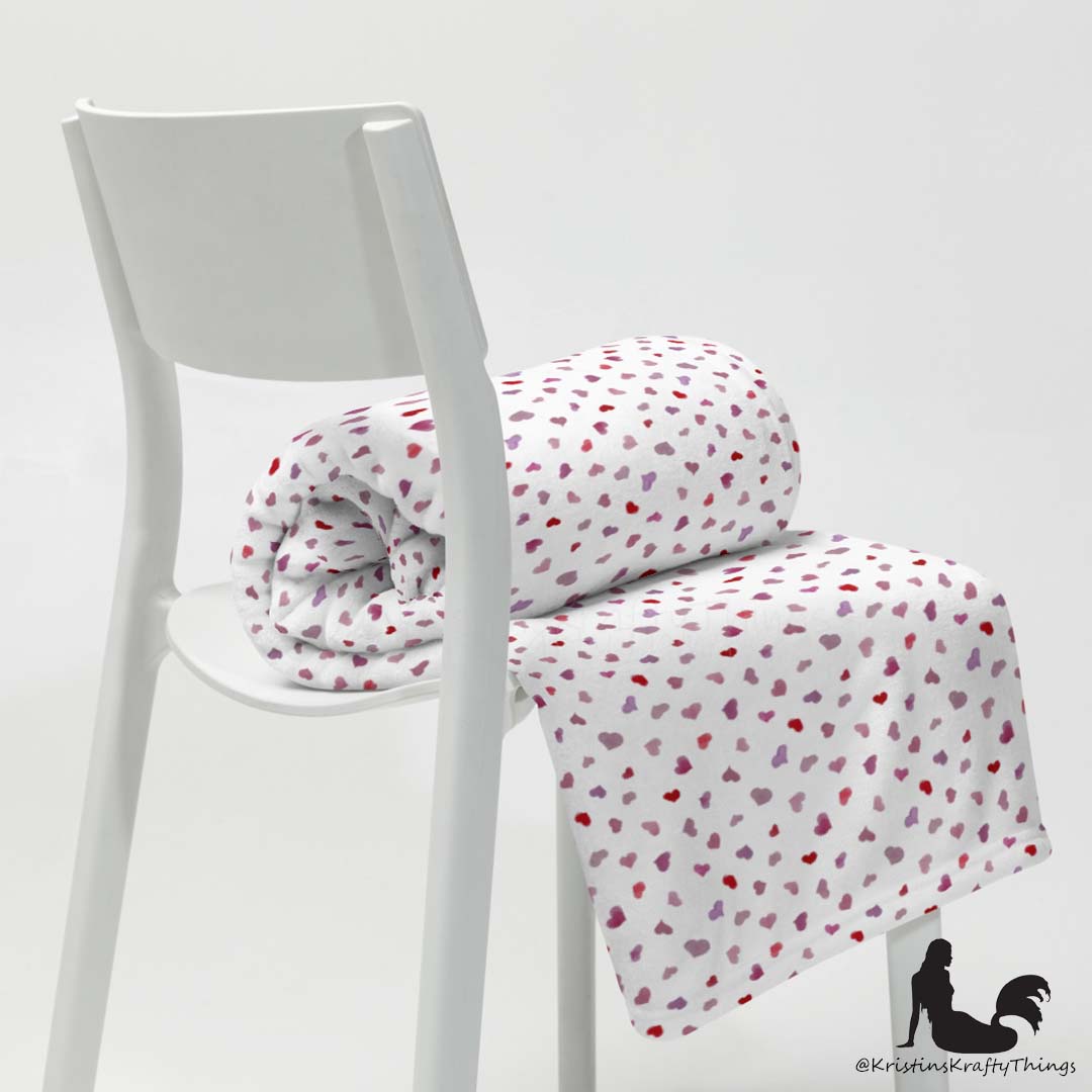 Throw Blanket - Pink Watercolor Hearts Fleece Blanket