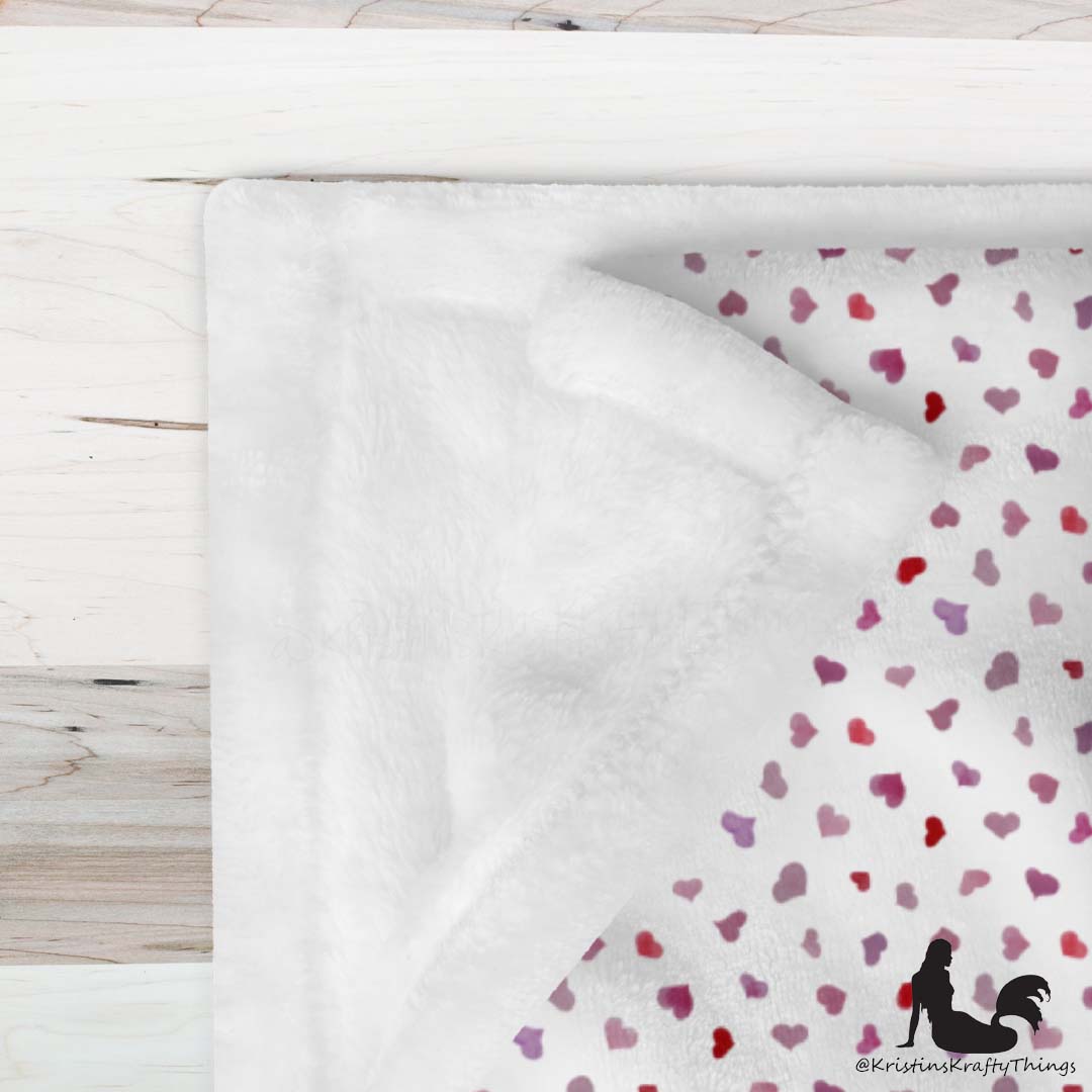 Throw Blanket - Pink Watercolor Hearts Fleece Blanket