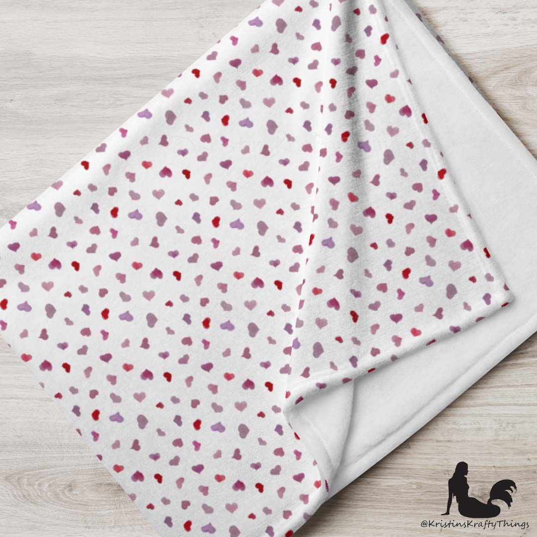 Throw Blanket - Pink Watercolor Hearts Fleece Blanket