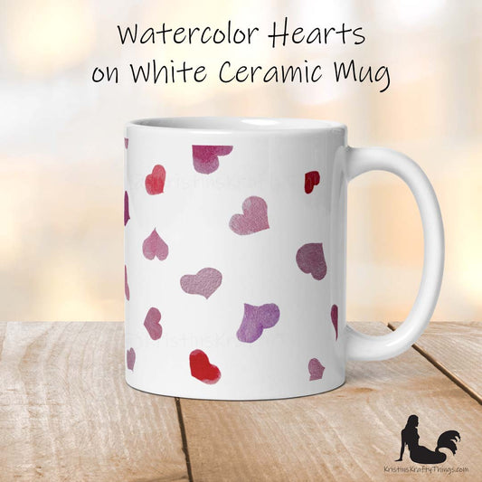 Mug - Pink Watercolor Hearts on White