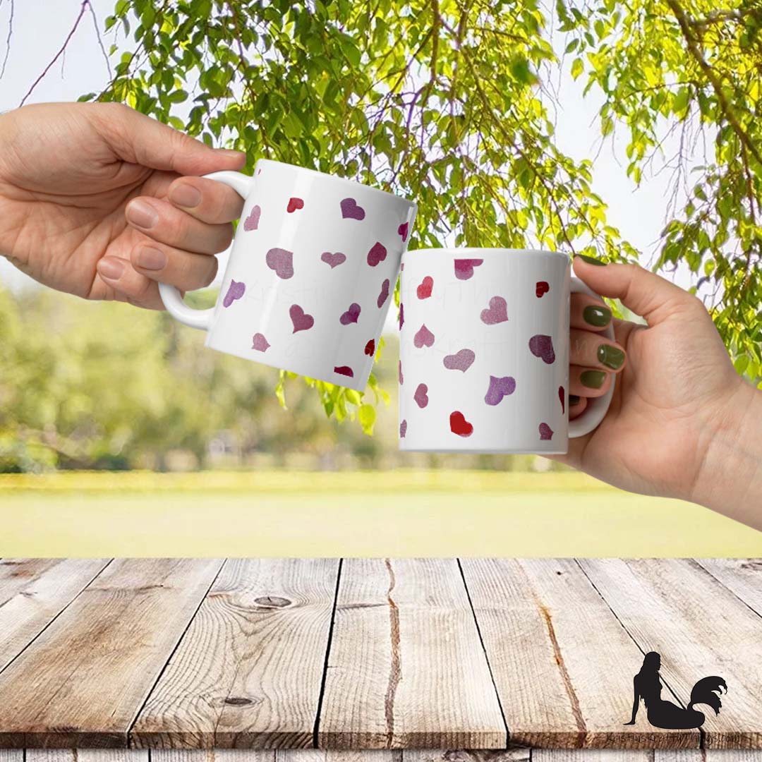 Mug - Pink Watercolor Hearts on White