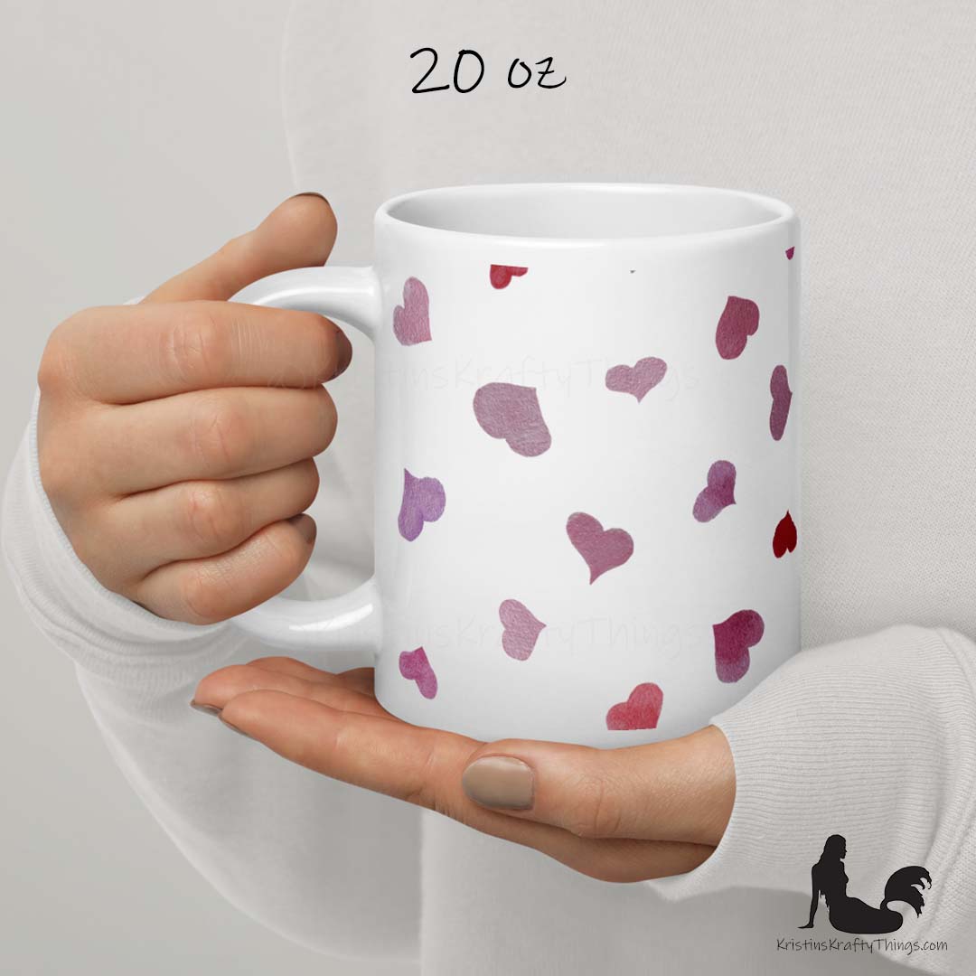 Mug - Pink Watercolor Hearts on White