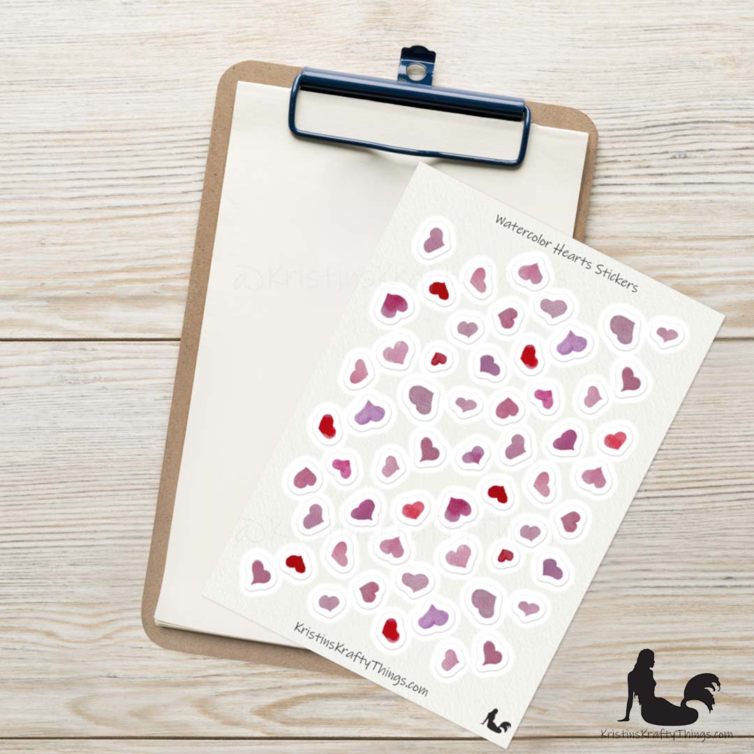 Sticker Sheet - Pink Hearts Watercolor Stickers