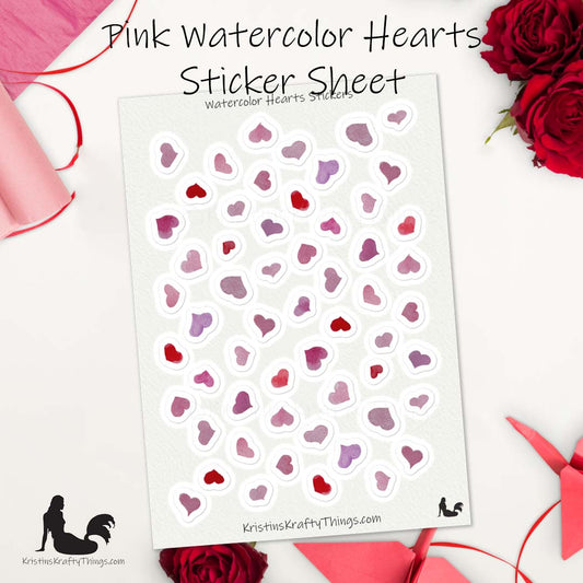 Sticker Sheet - Pink Hearts Watercolor Stickers