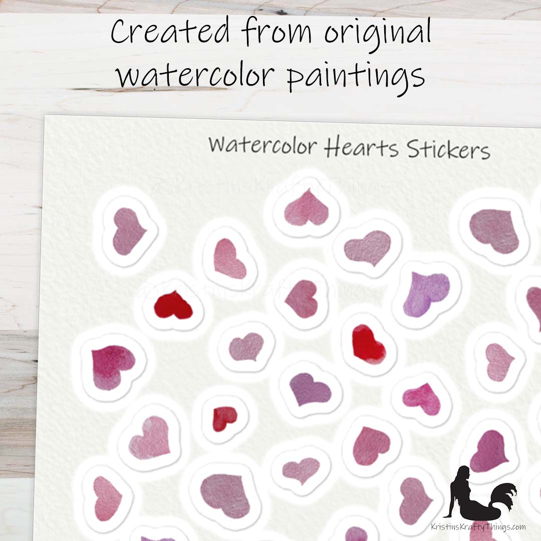 Sticker Sheet - Pink Hearts Watercolor Stickers