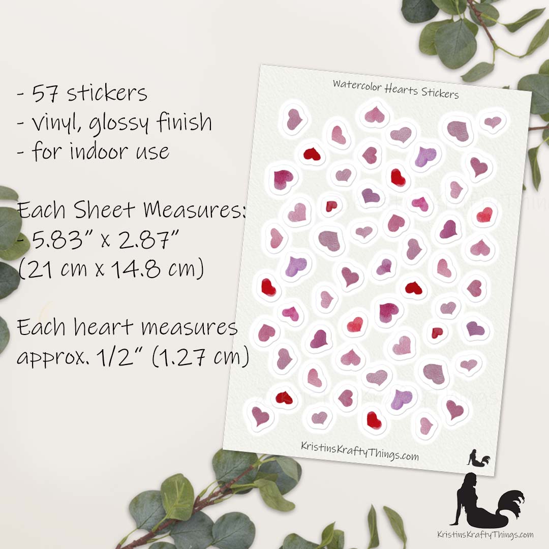 Sticker Sheet - Pink Hearts Watercolor Stickers