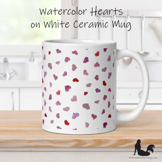 Mug - Pink Watercolor Hearts Small on White
