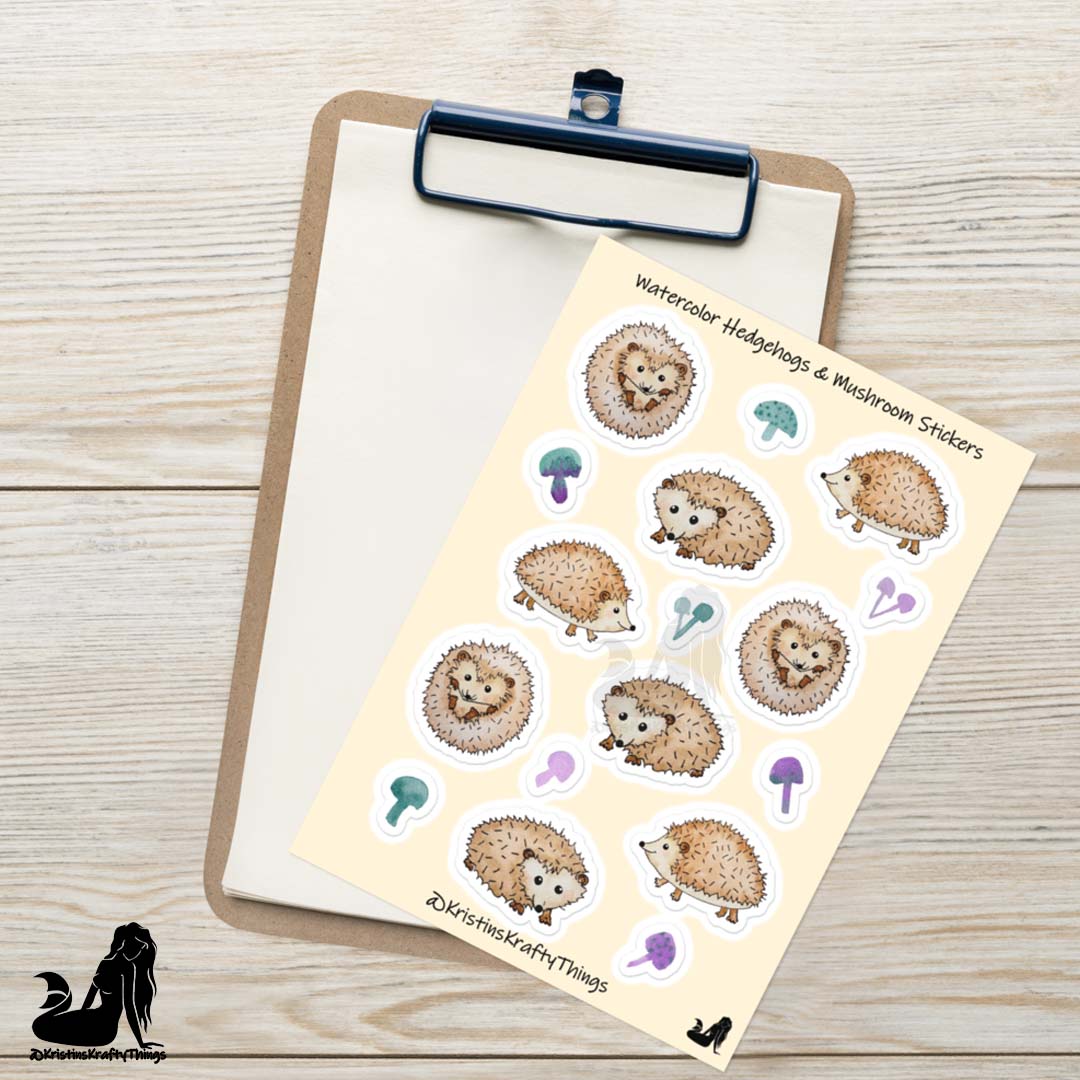 Sticker Sheet - Hedgehogs and Mushrooms