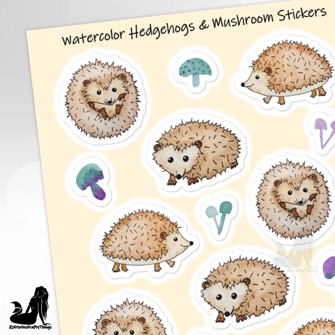 Sticker Sheet - Hedgehogs and Mushrooms