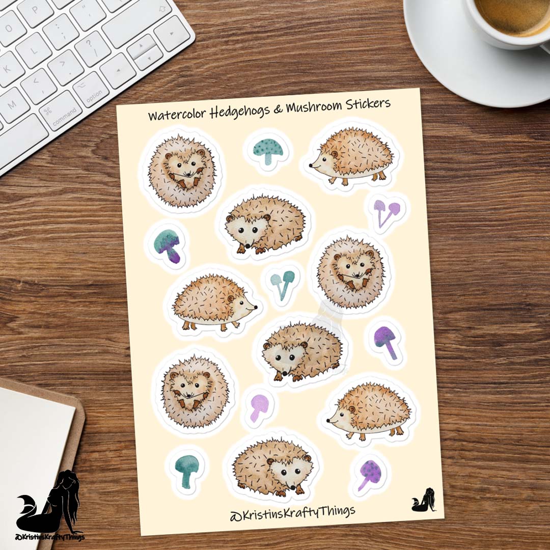 Sticker Sheet - Hedgehogs and Mushrooms