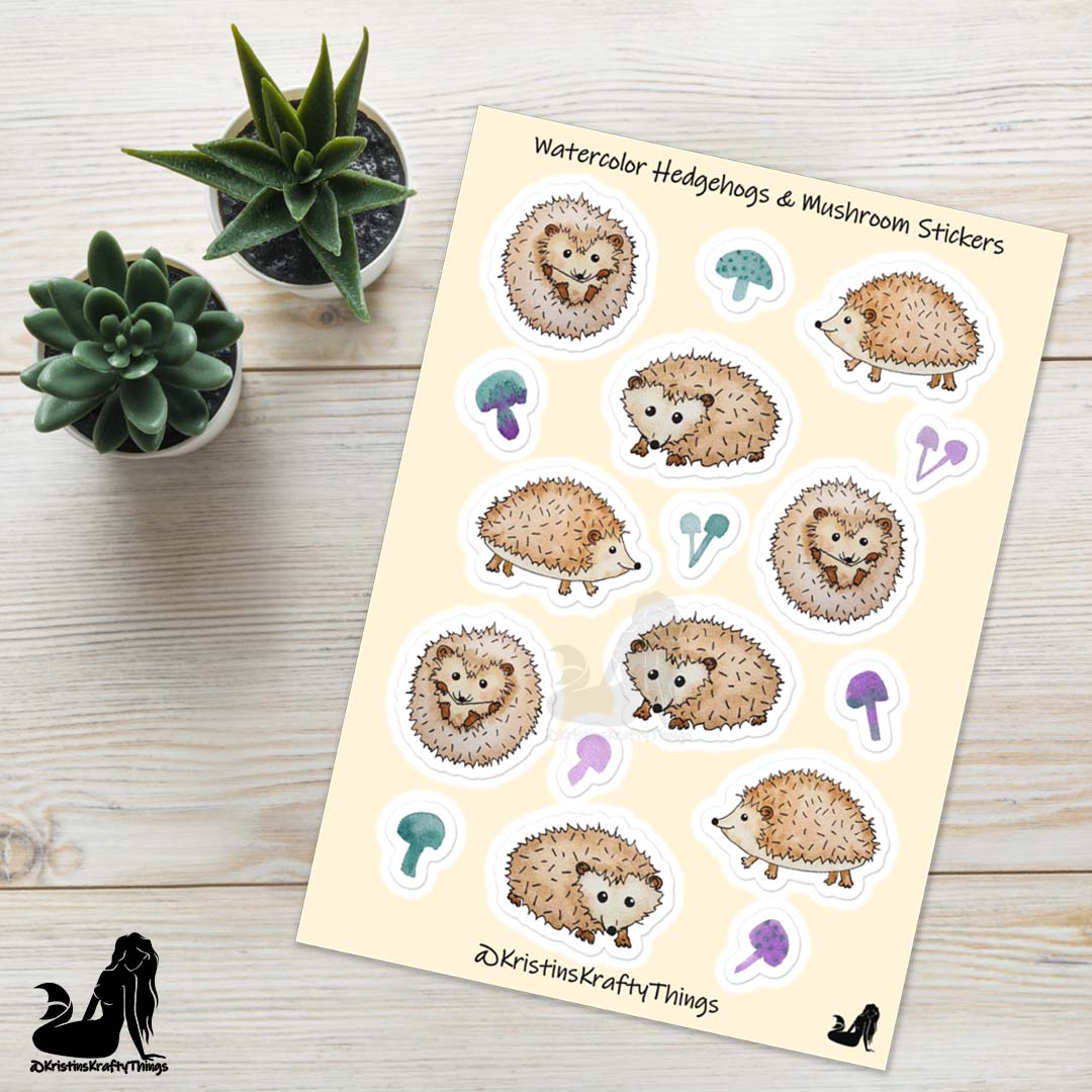 Sticker Sheet - Hedgehogs and Mushrooms