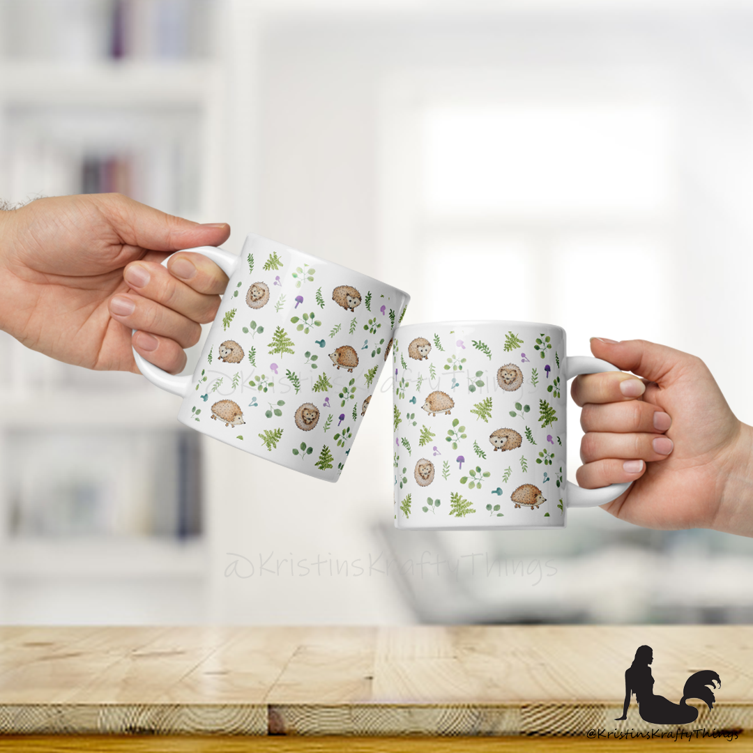 Mug - Woodland Hedgehogs with Ferns and Mushrooms