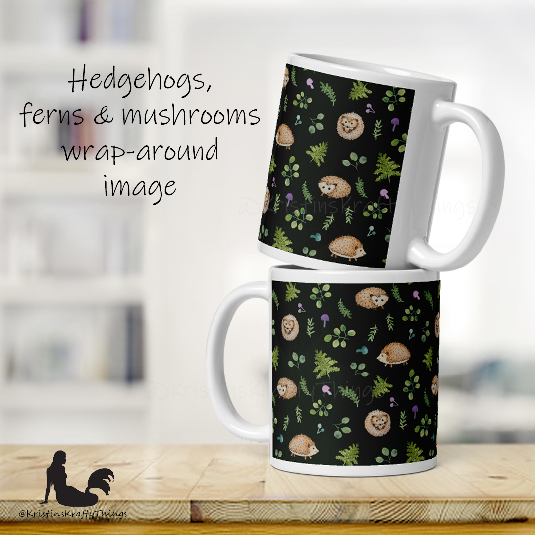 Mug - Woodland Hedgehogs with Ferns and Mushrooms