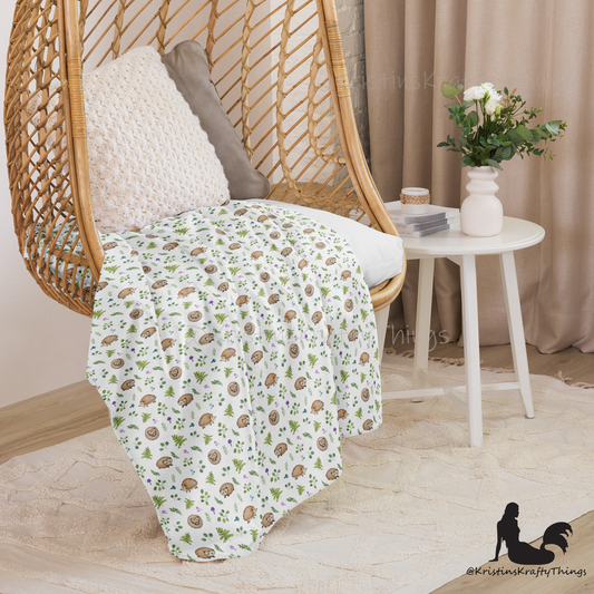 Throw Blanket - Woodland Hedgehogs Ferns and Mushrooms Sherpa Blanket