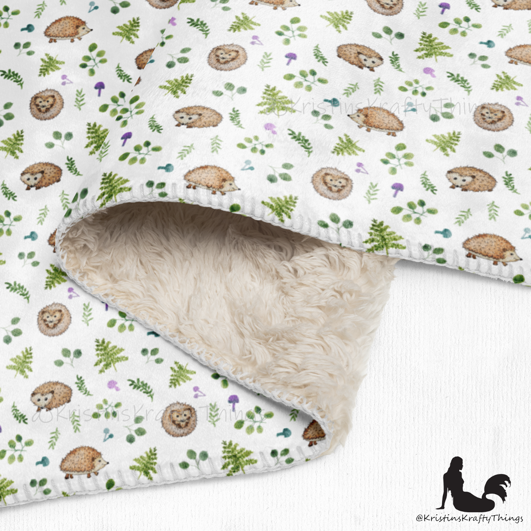 Throw Blanket - Woodland Hedgehogs Ferns and Mushrooms Sherpa Blanket