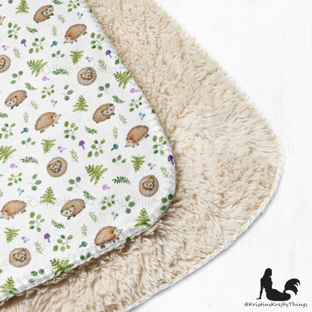 Throw Blanket - Woodland Hedgehogs Ferns and Mushrooms Sherpa Blanket