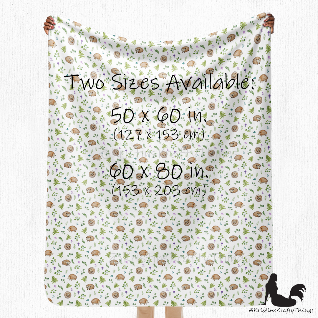 Throw Blanket - Woodland Hedgehogs Ferns and Mushrooms Sherpa Blanket