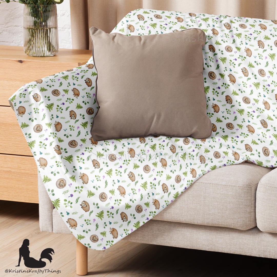 Throw Blanket - Woodland Hedgehogs Ferns and Mushrooms Sherpa Blanket