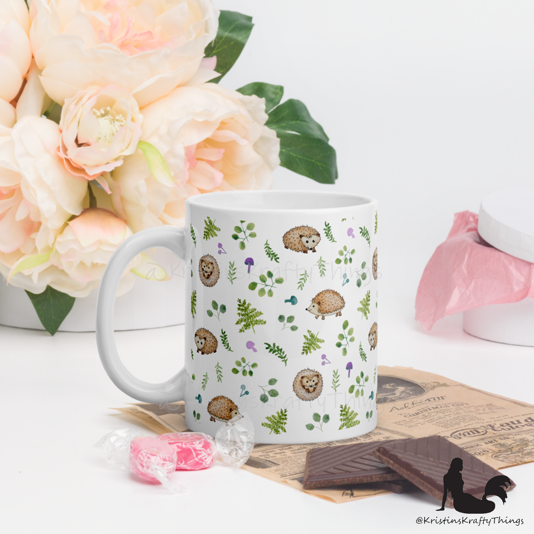 Mug - Woodland Hedgehogs with Ferns and Mushrooms