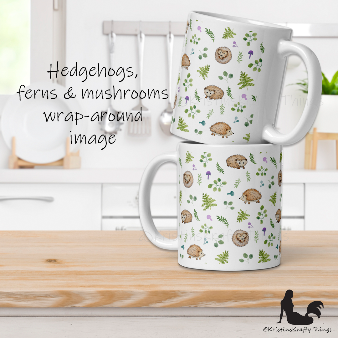 Mug - Woodland Hedgehogs with Ferns and Mushrooms