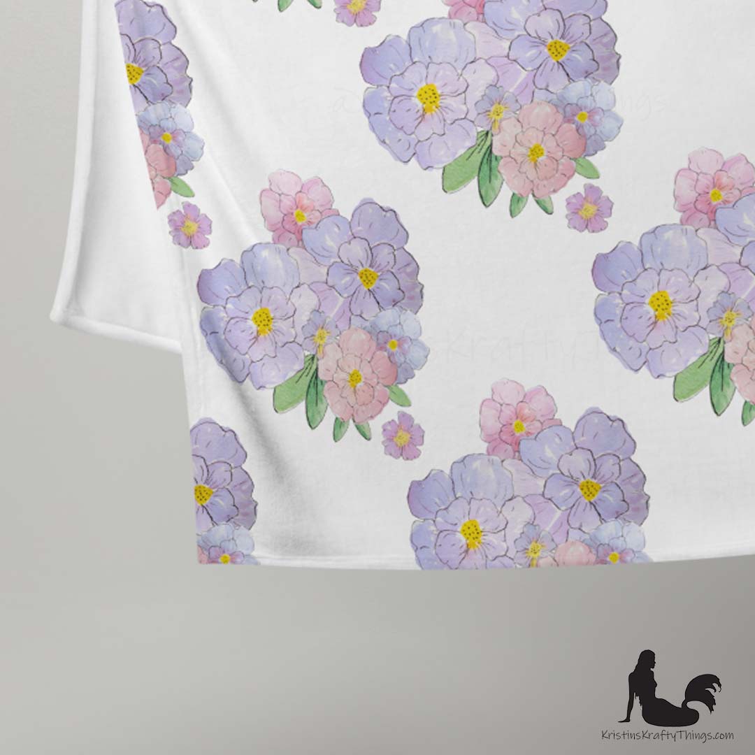 Throw Blanket - Lavender Flower Bouquet Fleece Blanket