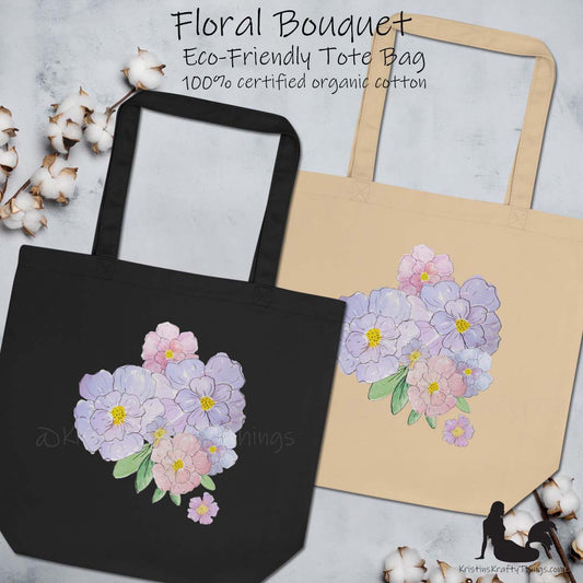 Cotton Eco Tote Bag - Watercolor Floral Bouquet Art Print