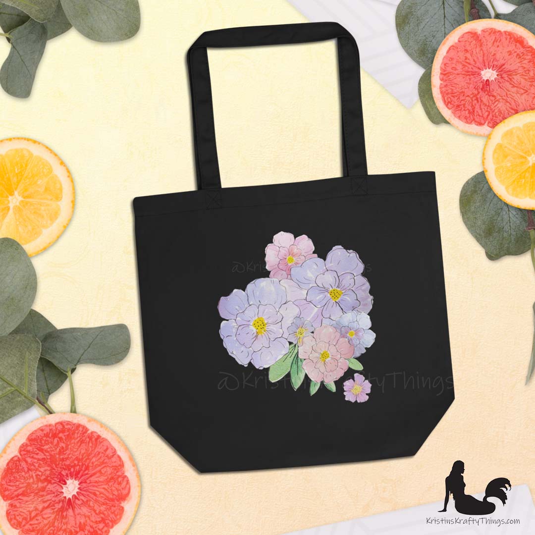 Cotton Eco Tote Bag - Watercolor Floral Bouquet Art Print