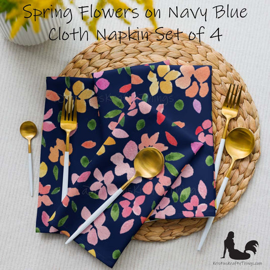 Dining - Spring Flowers on Navy Cloth Napkin Set of 4