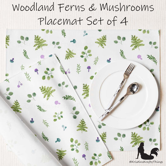 Dining - Woodland Ferns and Mushrooms White Placemat Set