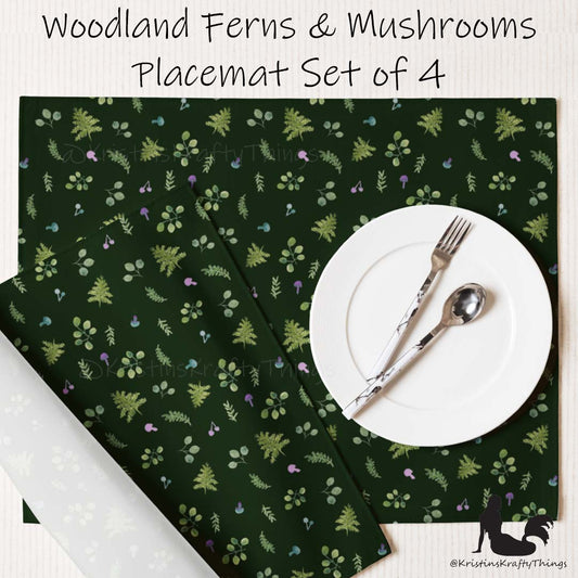 Dining - Woodland Ferns and Mushrooms Dk Green Placemat Set