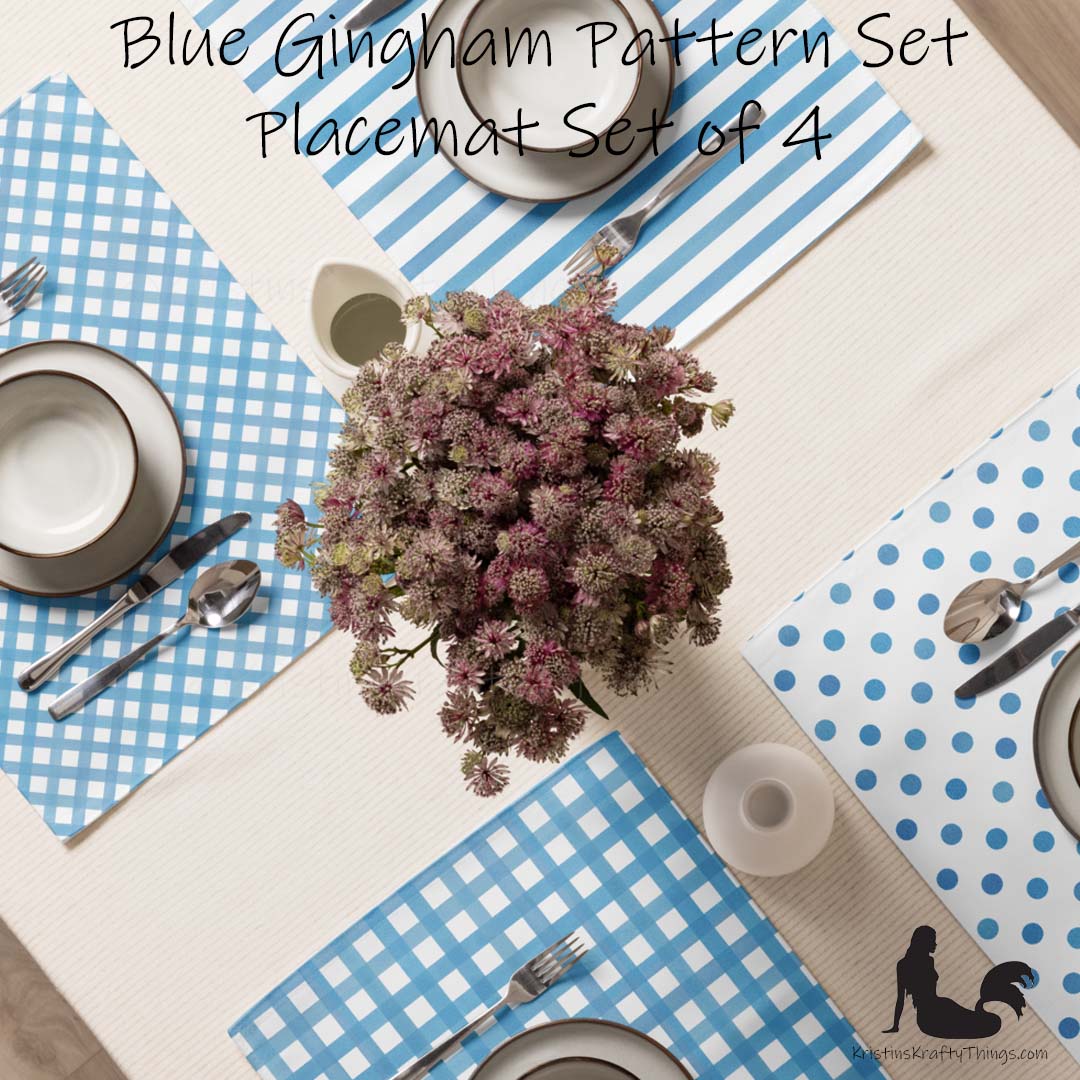 Dining - Blue Gingham on White Placemat Set of 4