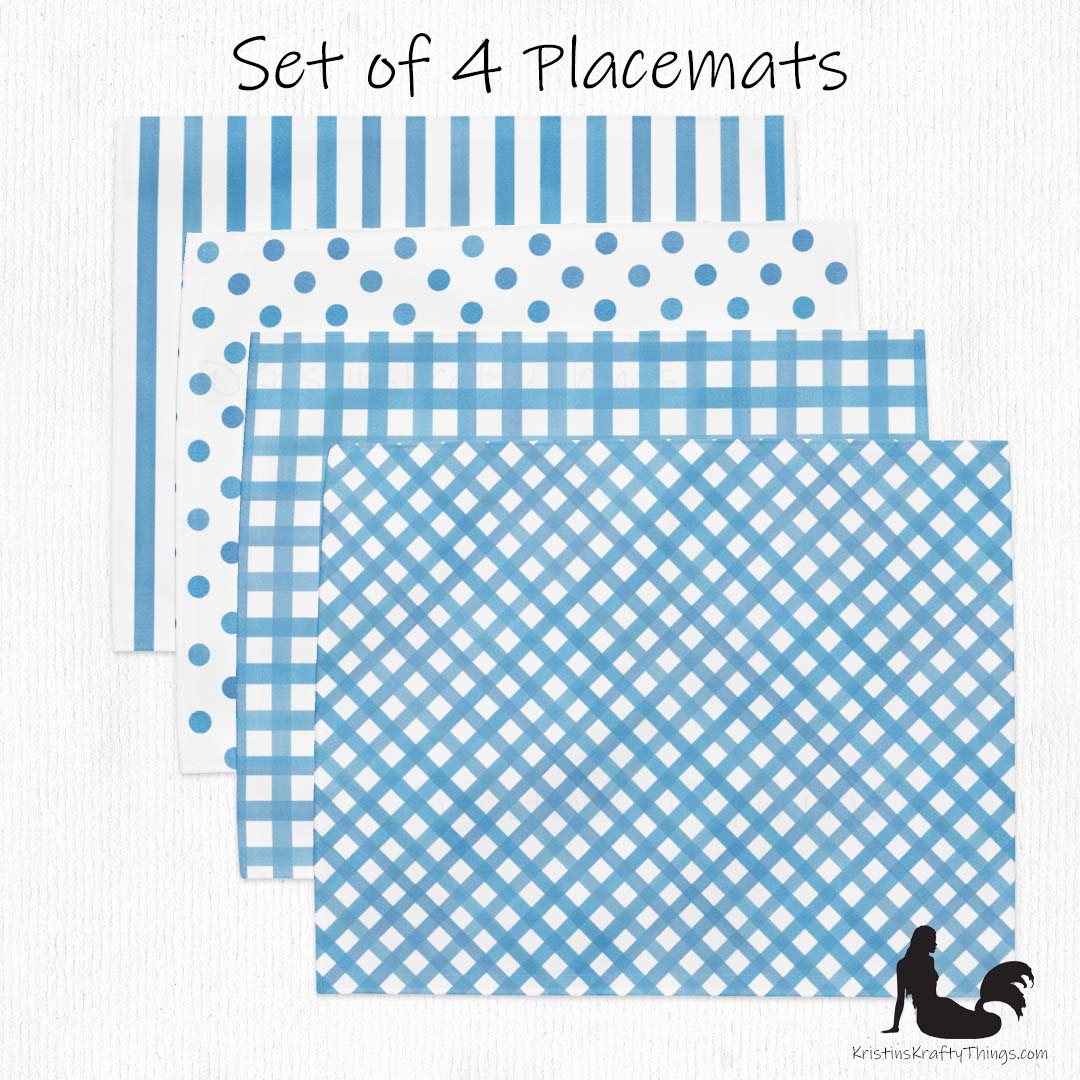 Dining - Blue Gingham on White Placemat Set of 4