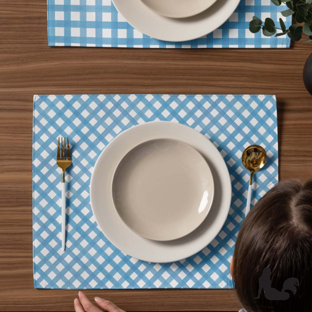 Dining - Blue Gingham on White Placemat Set of 4