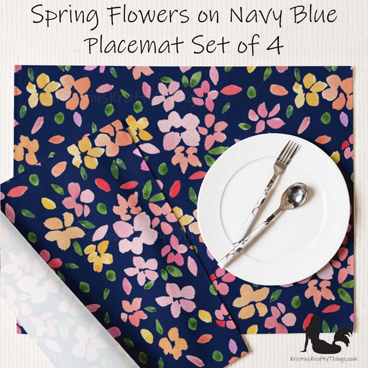 Dining - Spring Flowers on Navy Placemat Set of 4