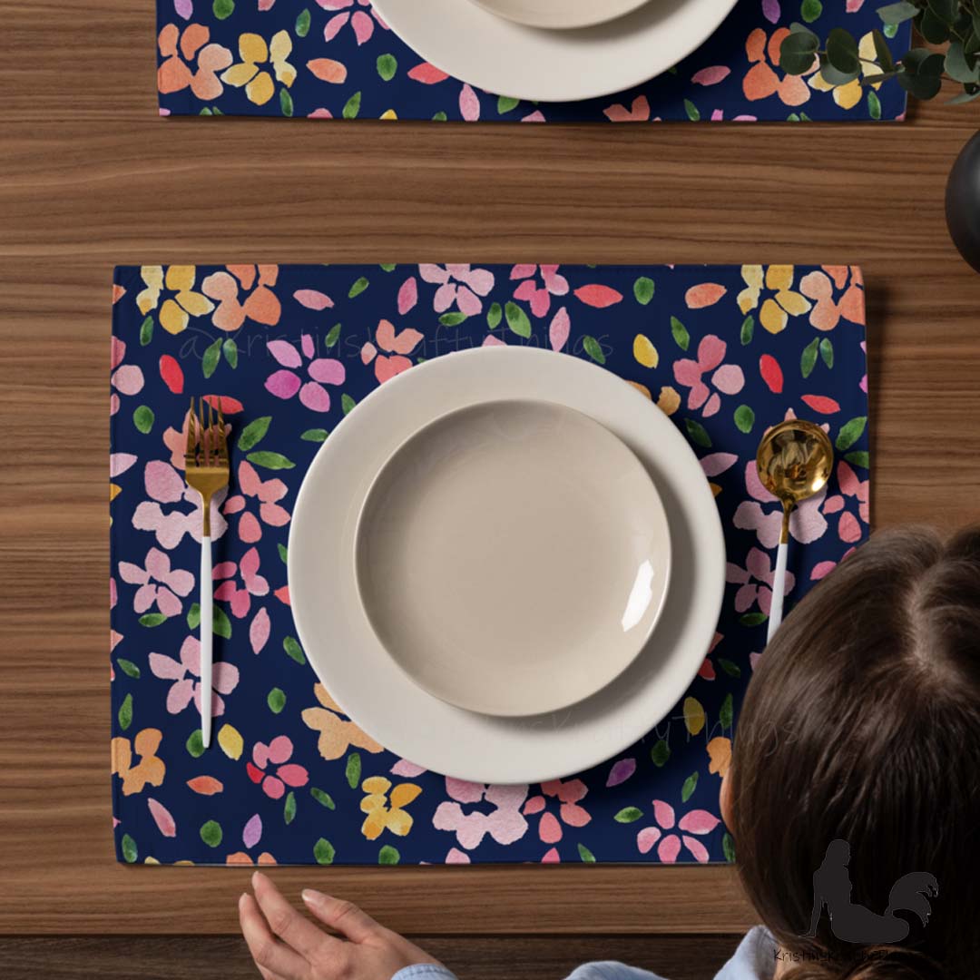 Dining - Spring Flowers on Navy Placemat Set of 4