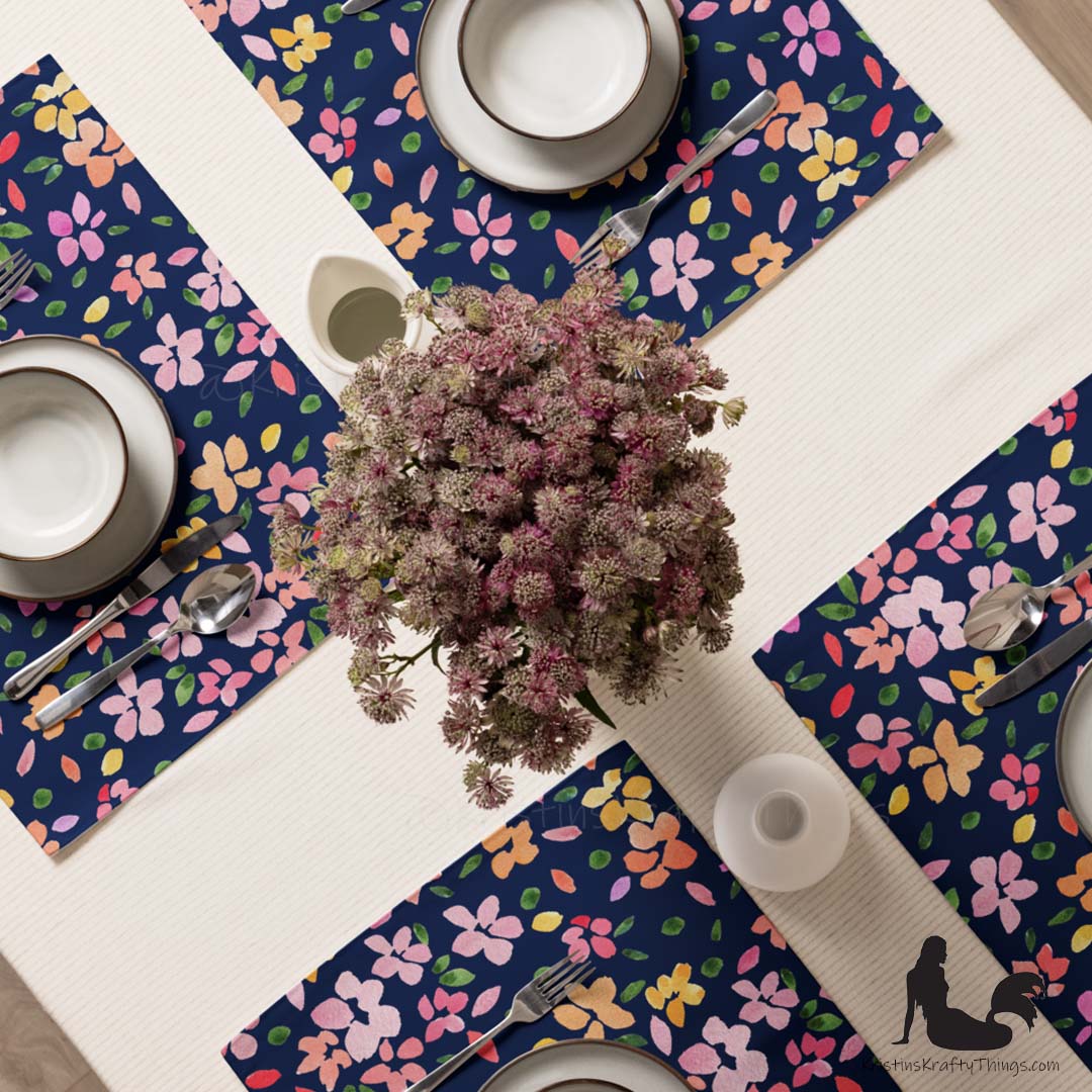 Dining - Spring Flowers on Navy Placemat Set of 4