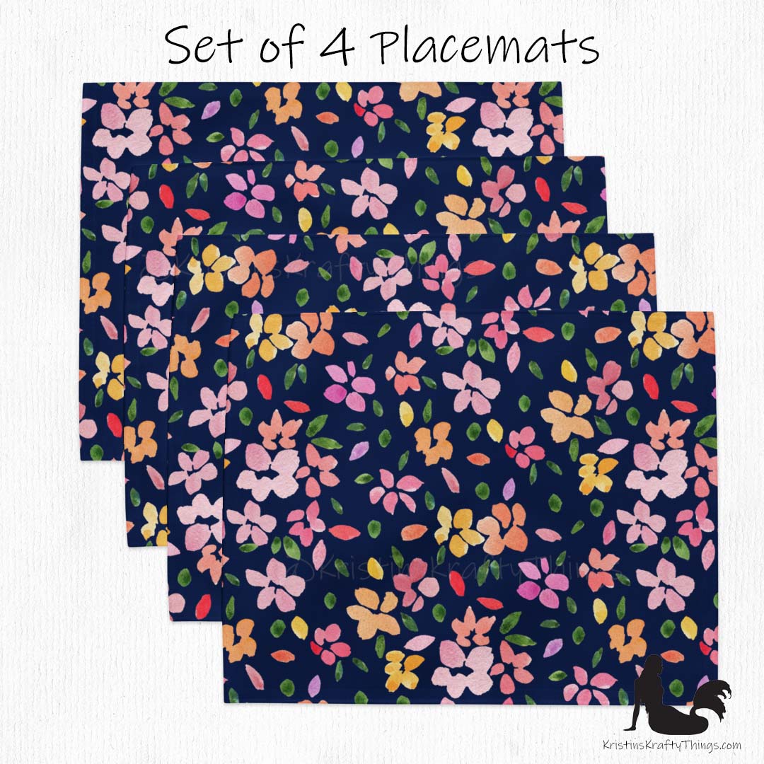 Dining - Spring Flowers on Navy Placemat Set of 4